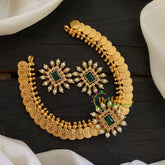 Centre Stone Coin Choker Short Neckpiece -Green -G7794